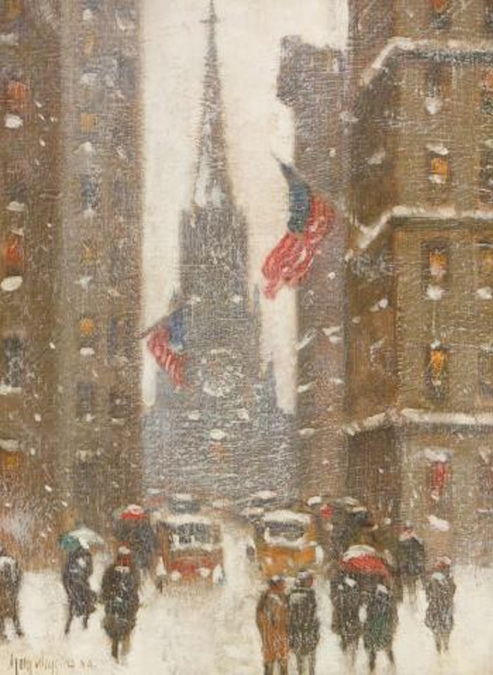 Old Trinity in winter and Wall Street by Guy Carleton Wiggins