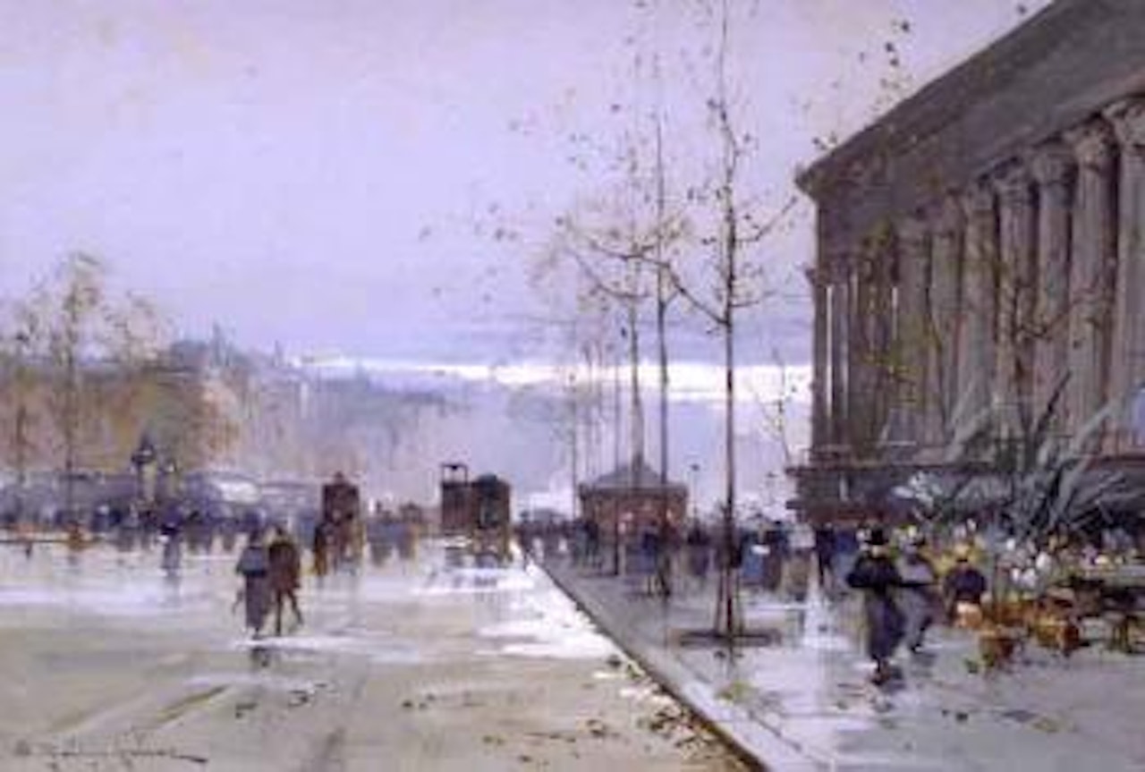 La Madeleine sous la pluie by Eugene Galien-Laloue