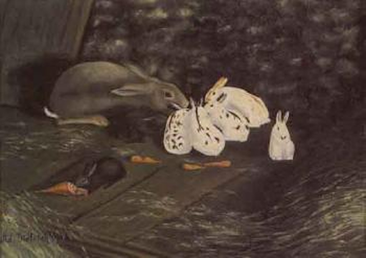 Rabbits in stable by Adolf Dietrich