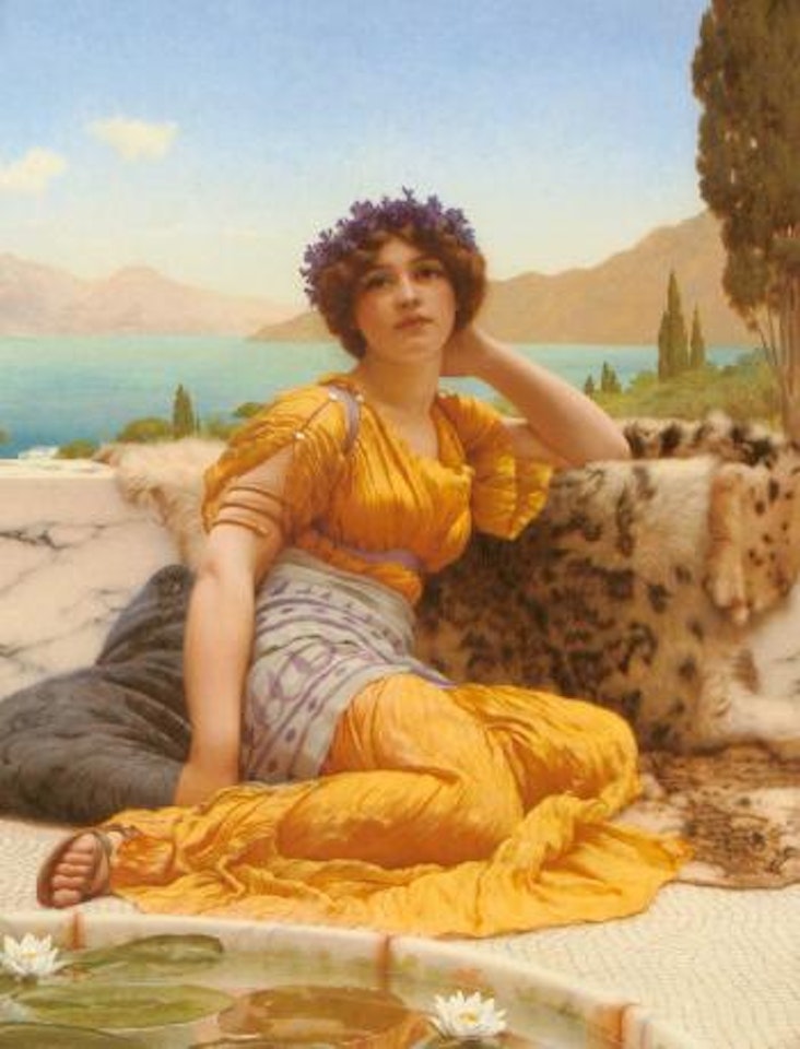 With violets wreathed and robe of saffron hue by JOHN WILLIAM GODWARD, R.B.A.