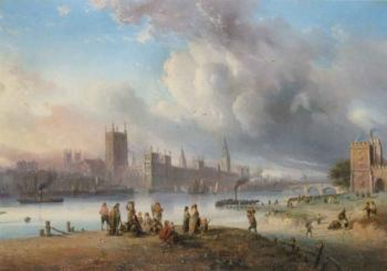 View of Westminster Palace from Lambeth. View of the City of London by Carlo Bossoli