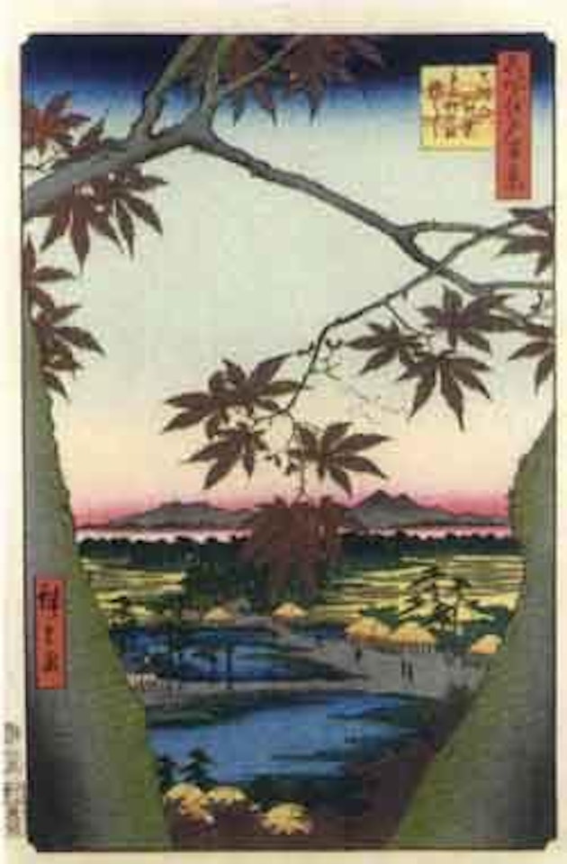 Red maples at Mama and Tekona Temple by Utagawa Hiroshige