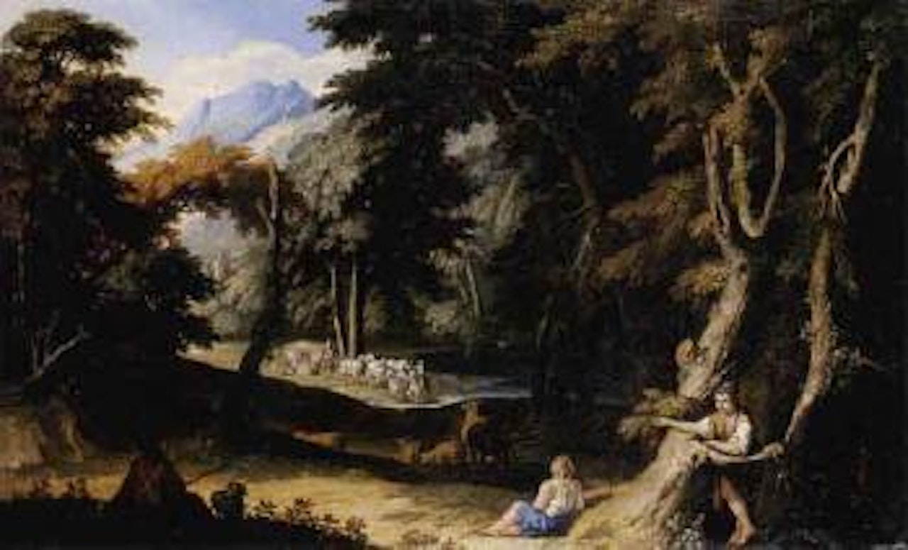 Landscape with travellers by Gaspare Diziani