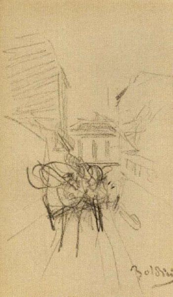 Cart in narrow passage by Giovanni Boldini