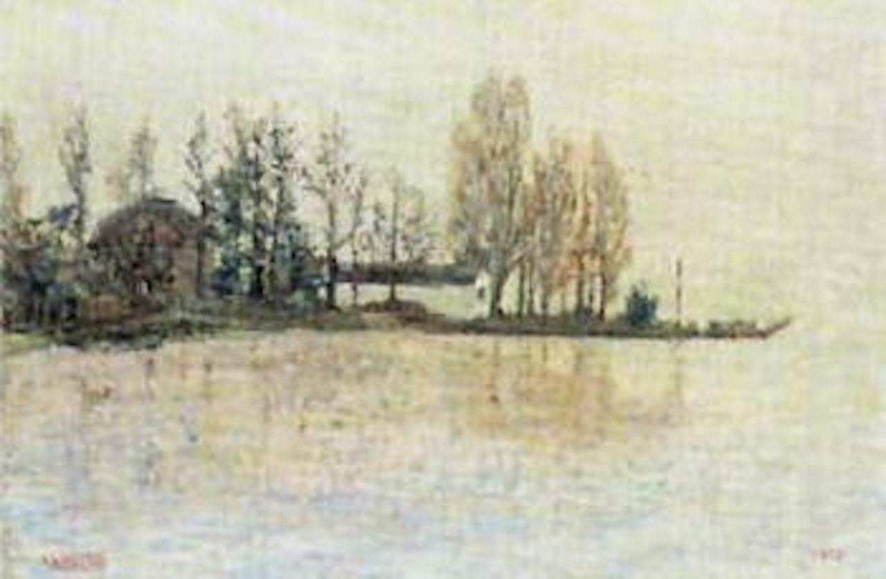 Landscape with a lake by Gottardo Segantini