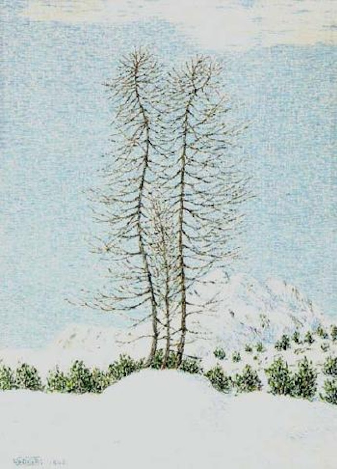 Three larches in a winter landscape by Gottardo Segantini
