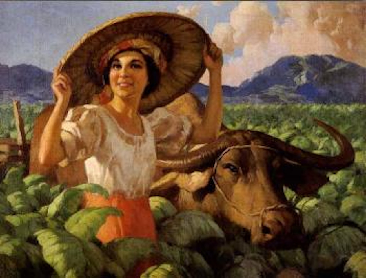Woman in tobacco field by Fernando Amorsolo