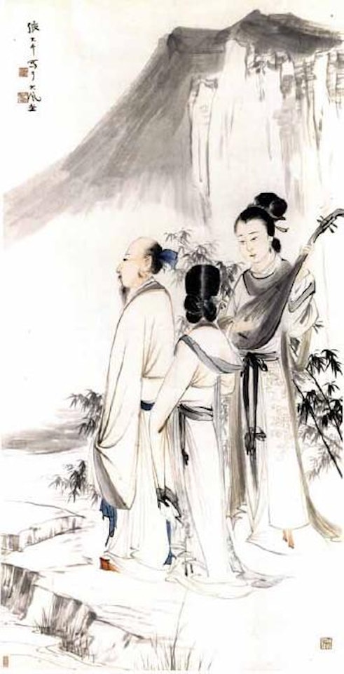 Scholar and musiciens by Zhang Daqian