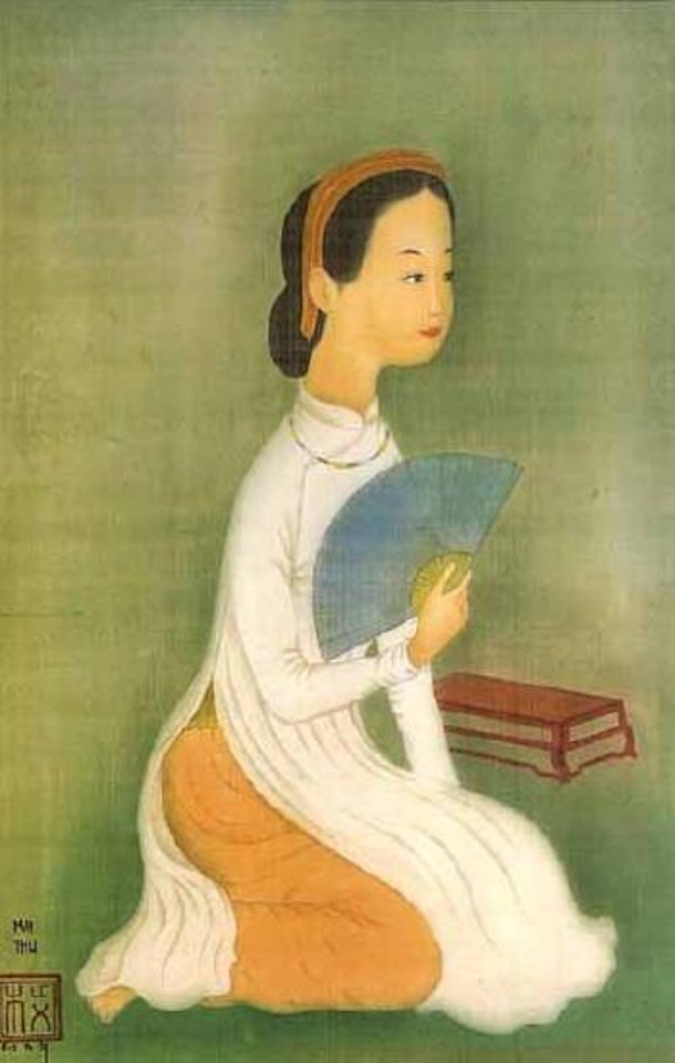 Woman with fan by Mai Trung Thu
