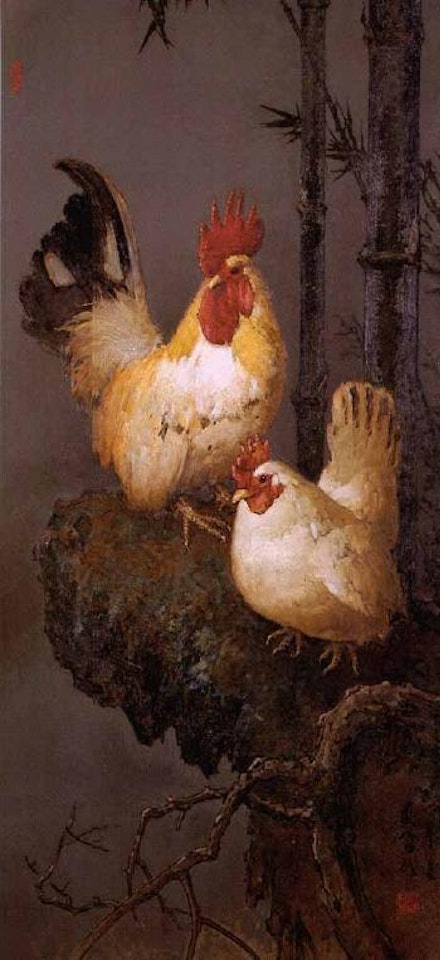 Rooster and hen by Lee Man Fong