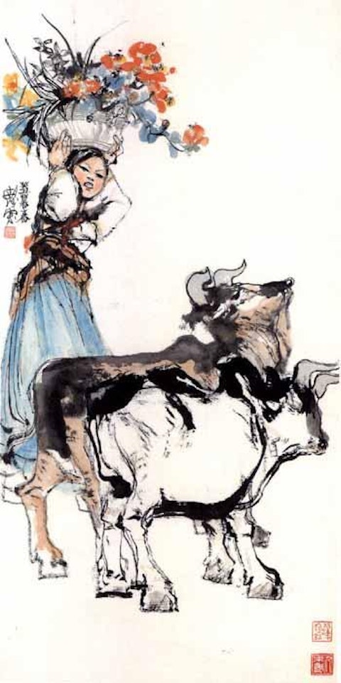 Girl and flowers by Cheng Shifa