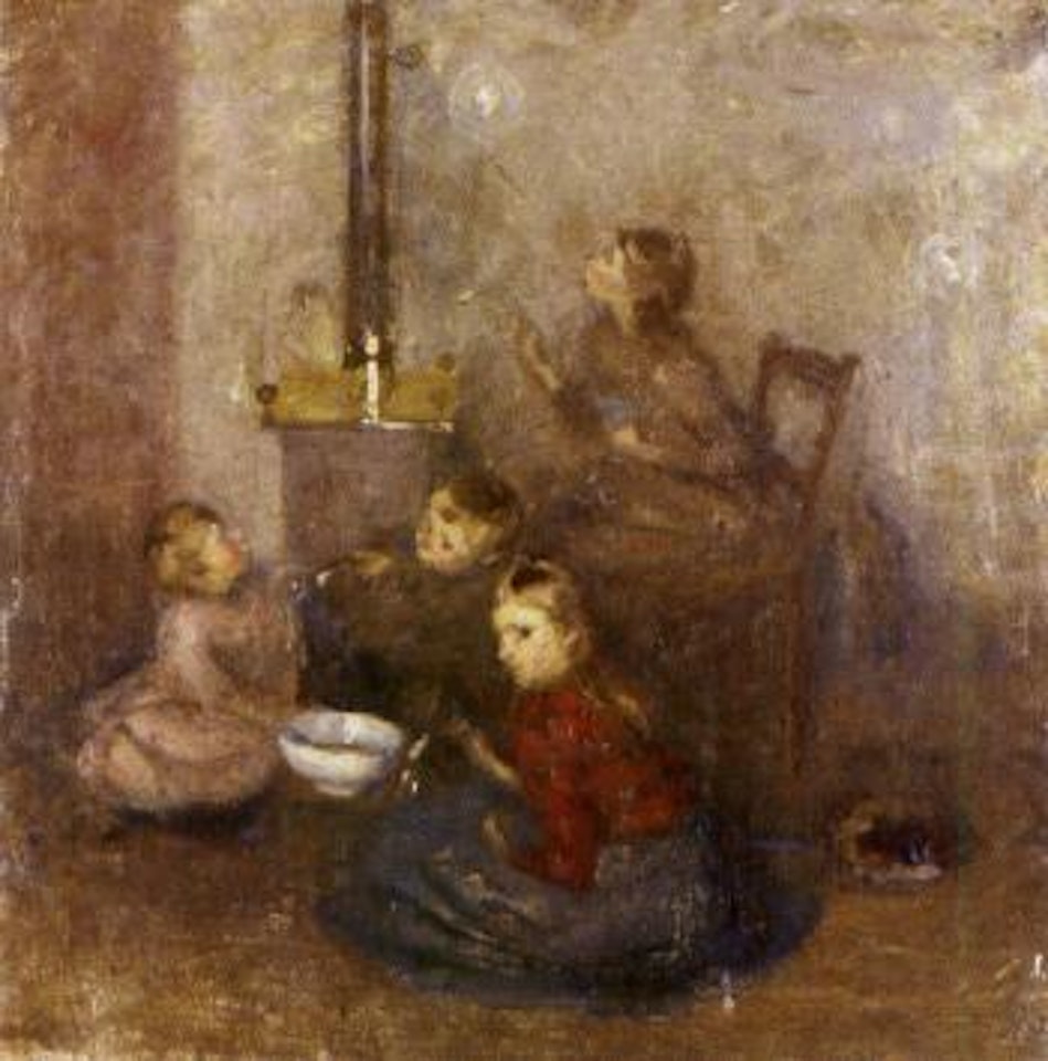 The children of the artist blowing bubbles by Joseph Raphael