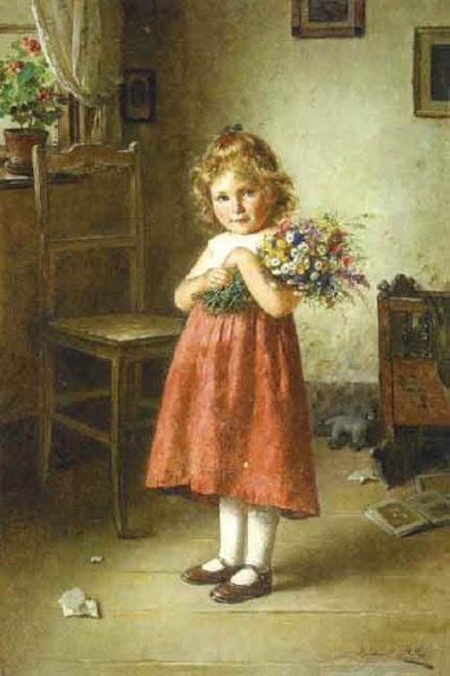 Girl with bouquet of wild flowers by Edmund Adler