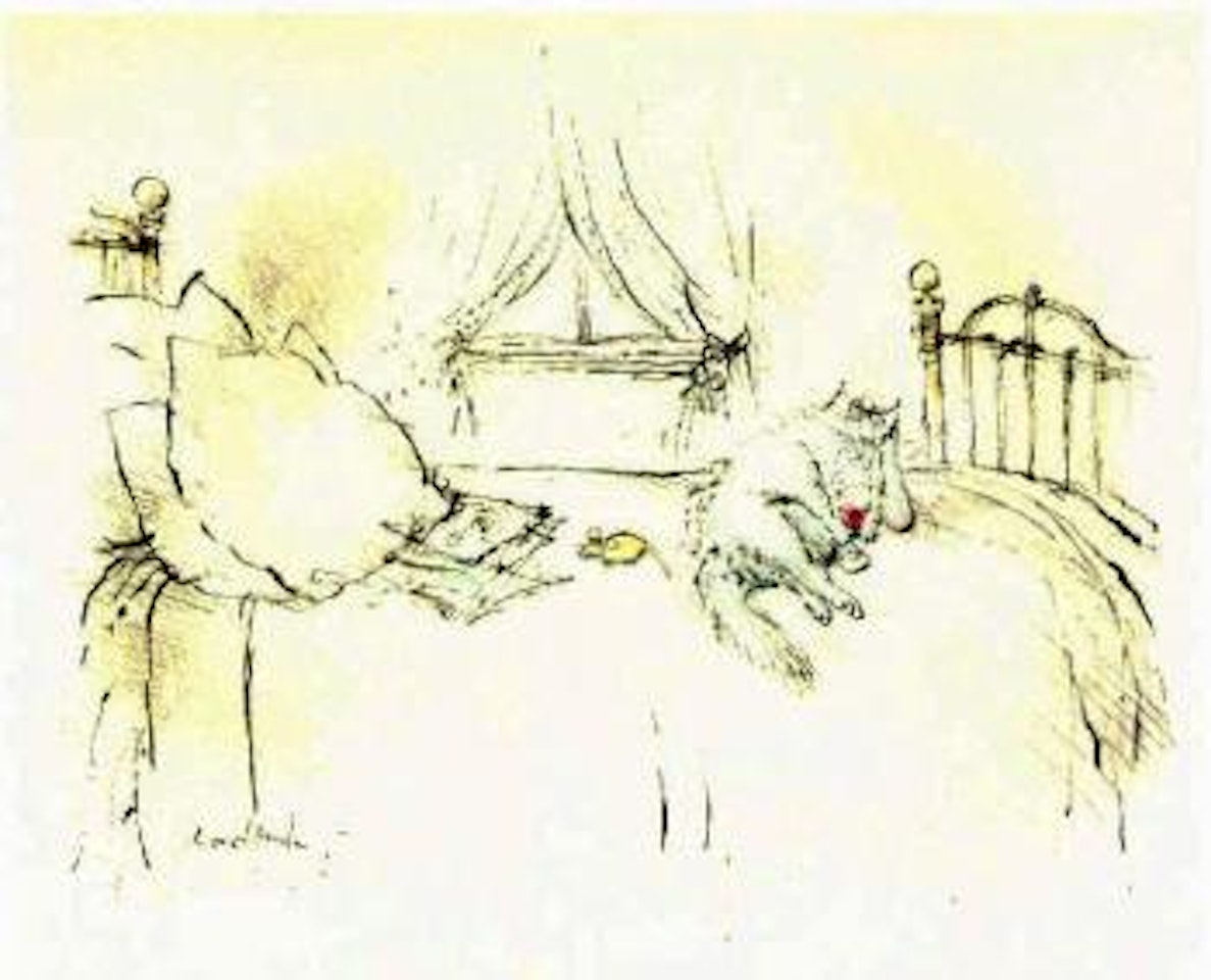 Bored, a glass of wine in attendance by Ronald Searle