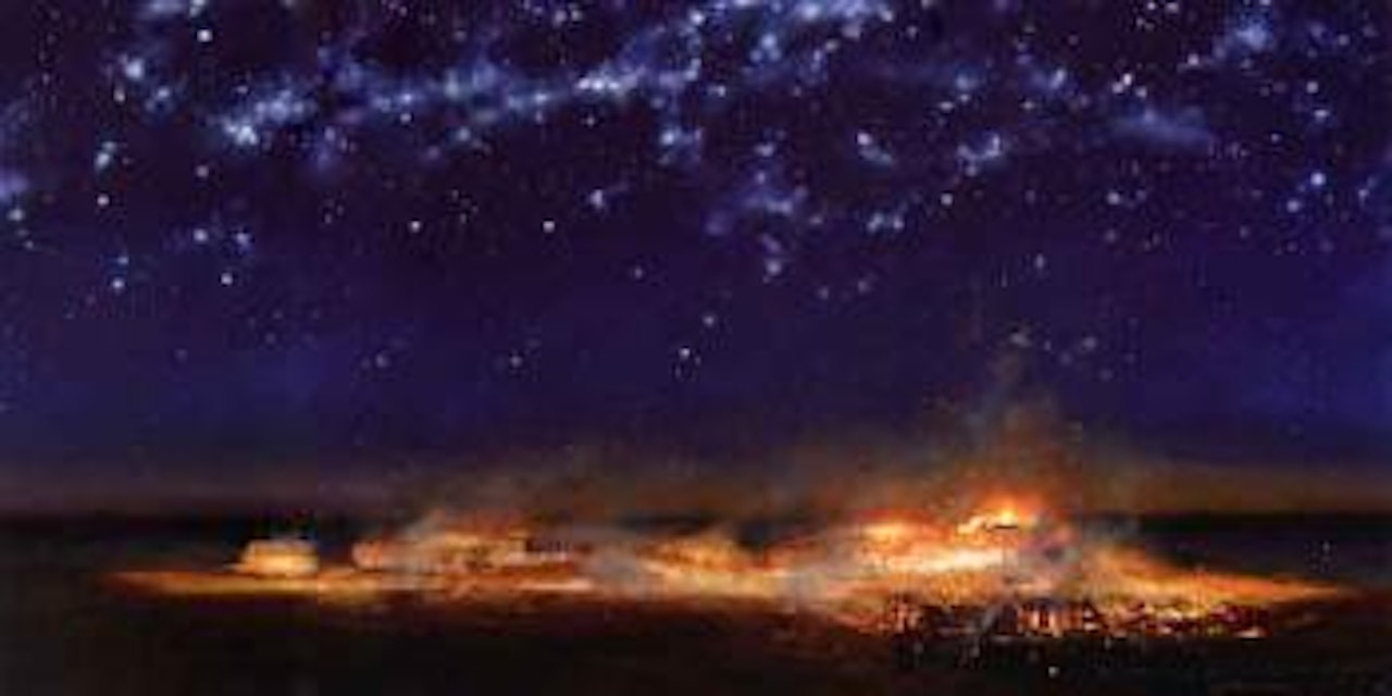 Evening fire, Nine Mile Plain by Tim Storrier