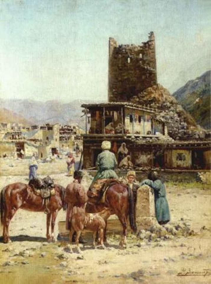Resting the horses by Richard Karlovich Zommer