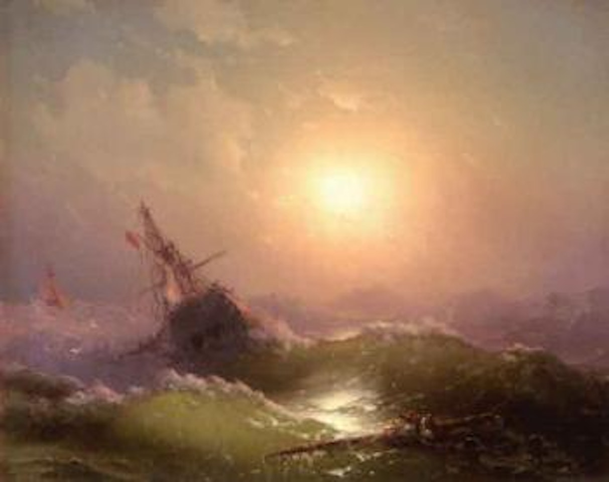 Shipwreck at sunset by Ivan Konstantinovich Aivazovsky