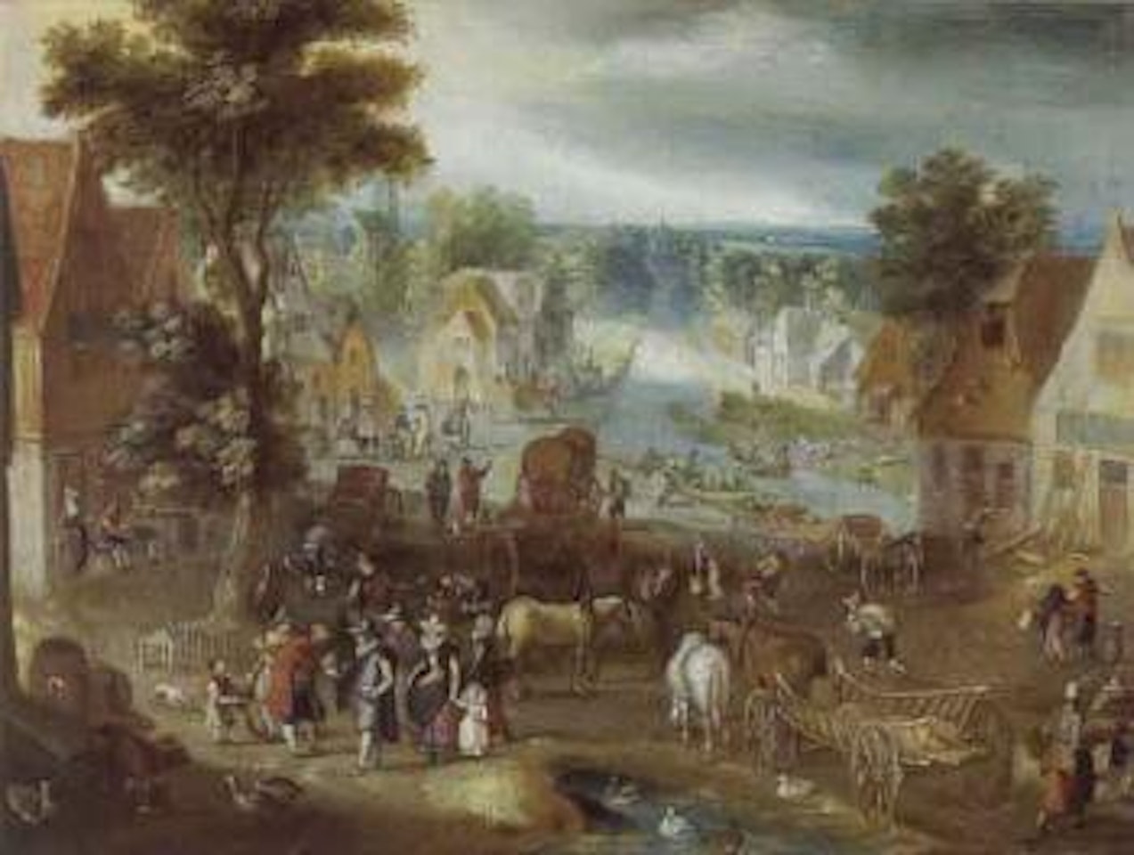 Village road with covered wagon by Jan Brueghel the Younger