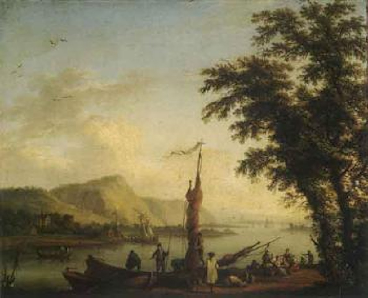 Pecheurs ramassant leur filet. Pecheurs au bord d'une fleuve by Jacob Philipp Hackert