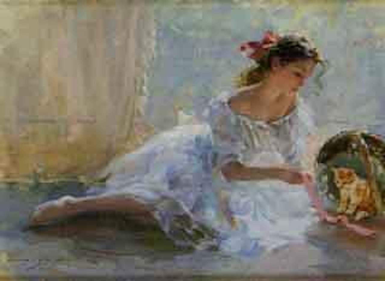 Young woman with kitten by Constantin Razoumov