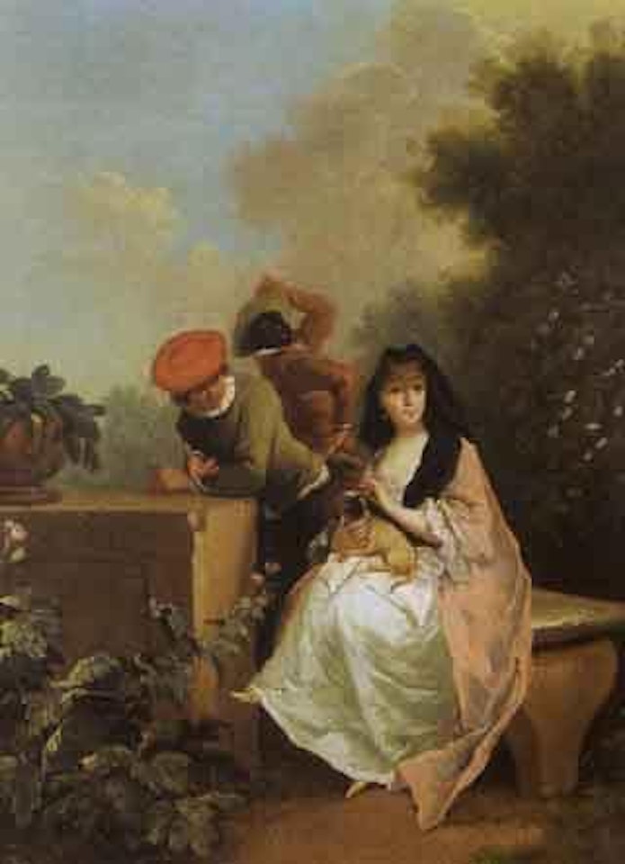 Young woman in a park. Gallant scene by Christian Wilhelm Ernst Dietrich