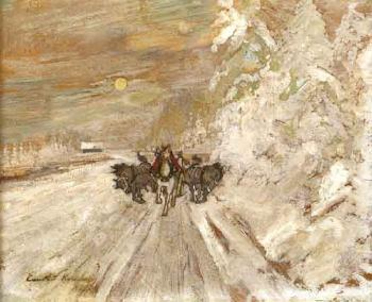Chevaux emballes dans le paysage enneige by Konstantin Alekseevich Korovin
