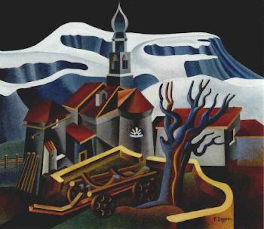 Serrada church with snow by Fortunato Depero