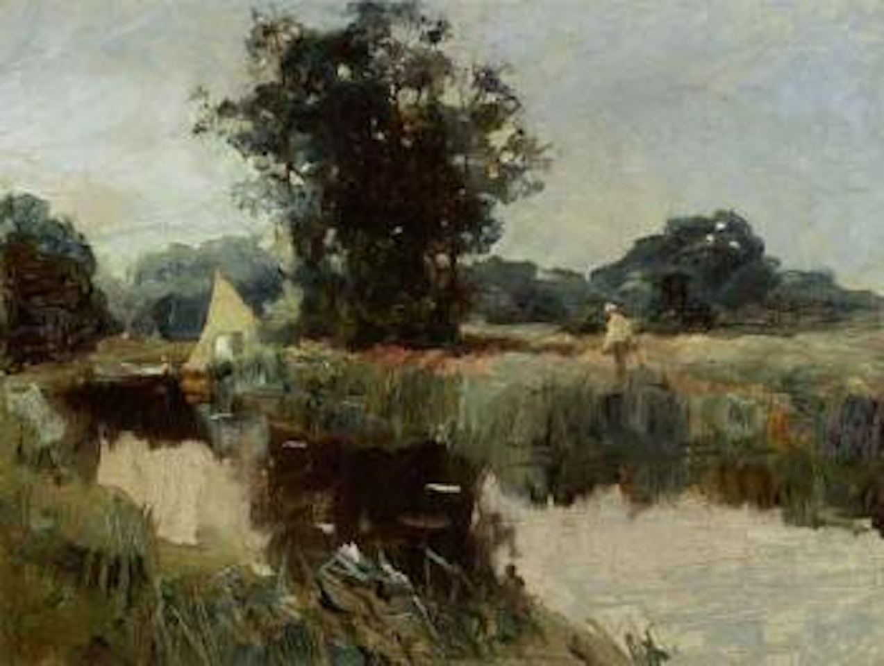 Fishing on the river Waveney near Mendham Mill by Alfred James Munnings