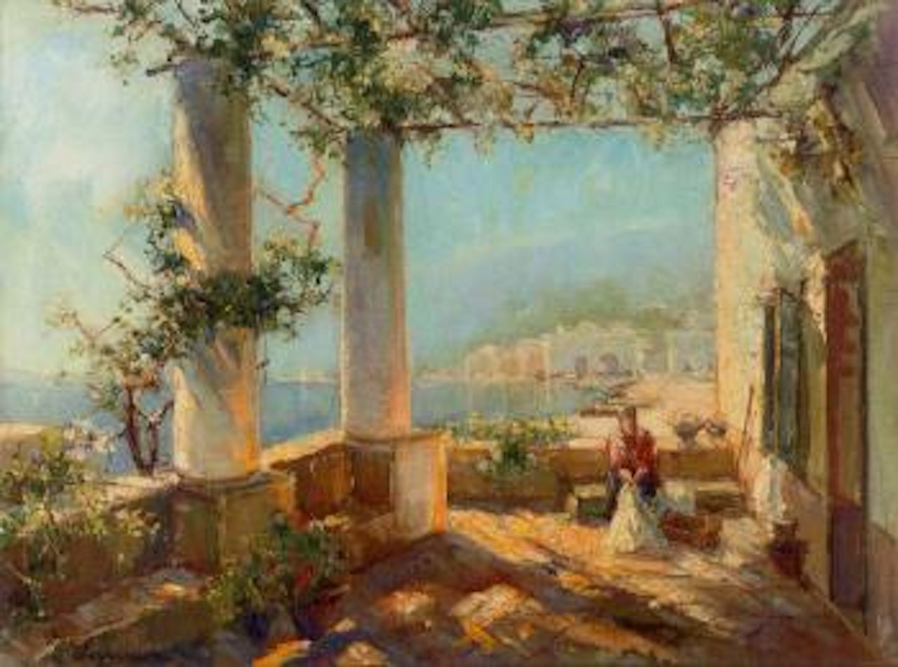 On the terrace of a villa in the South of France by Georgij Aleksandrovic Lapschin