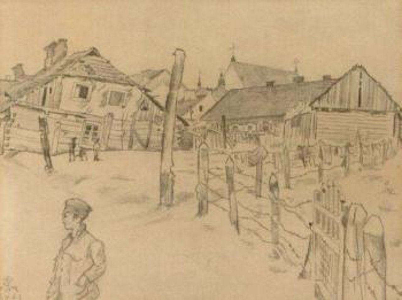 Russian village street. Old Poland. Inside the grand house by Mstislav Valerianovich Dobuzhinsky