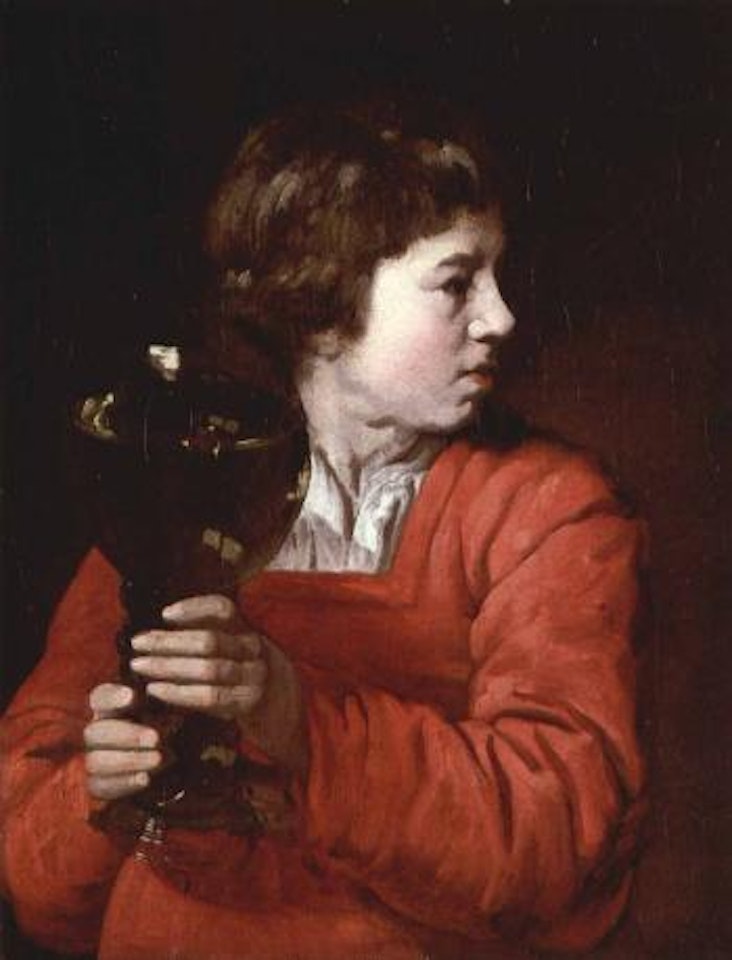 Portrait of a boy holding up a roemer by Dutch School