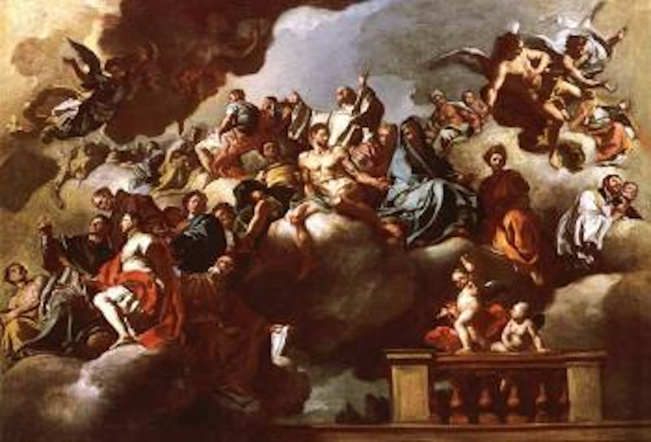 Saints and prophets in gold with putti by Francesco Solimena