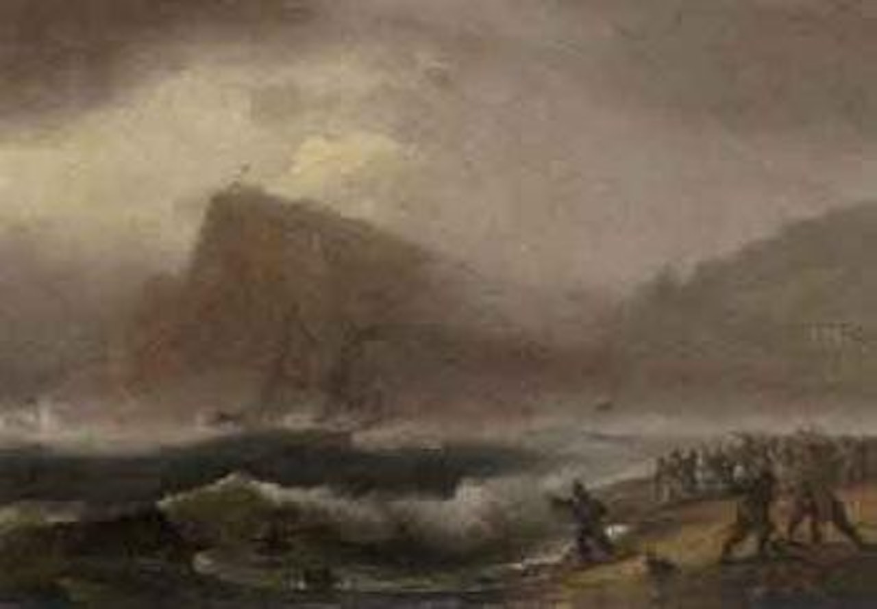 Brig running into harbour at Teignmouth by Thomas Luny