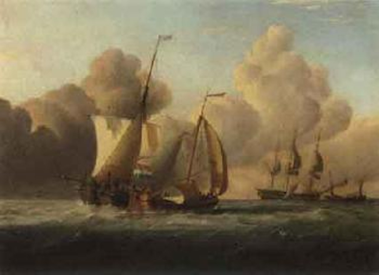 Barge masters exchanging news as they run out to a newly arrived merchantman by Joseph Walter Of Bristol