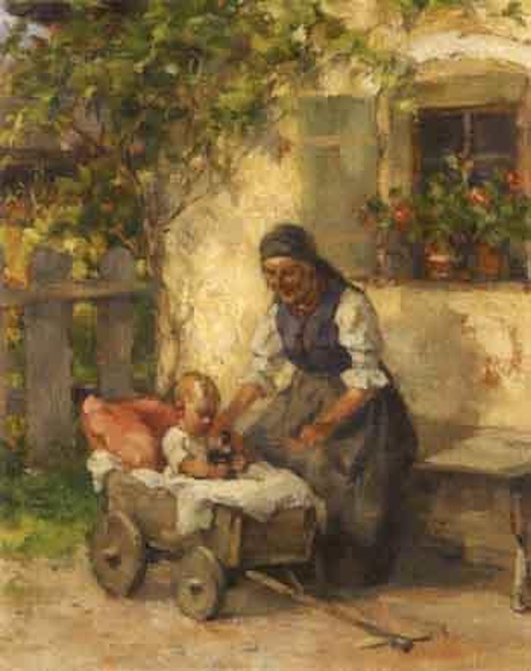 Child playing with doll by Hugo Engl