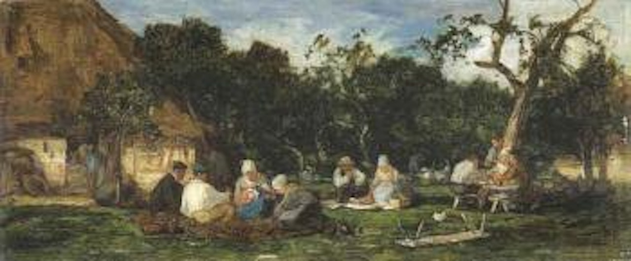 Honfleur, la ferme St Simeon, personnages attables by Eugène Boudin
