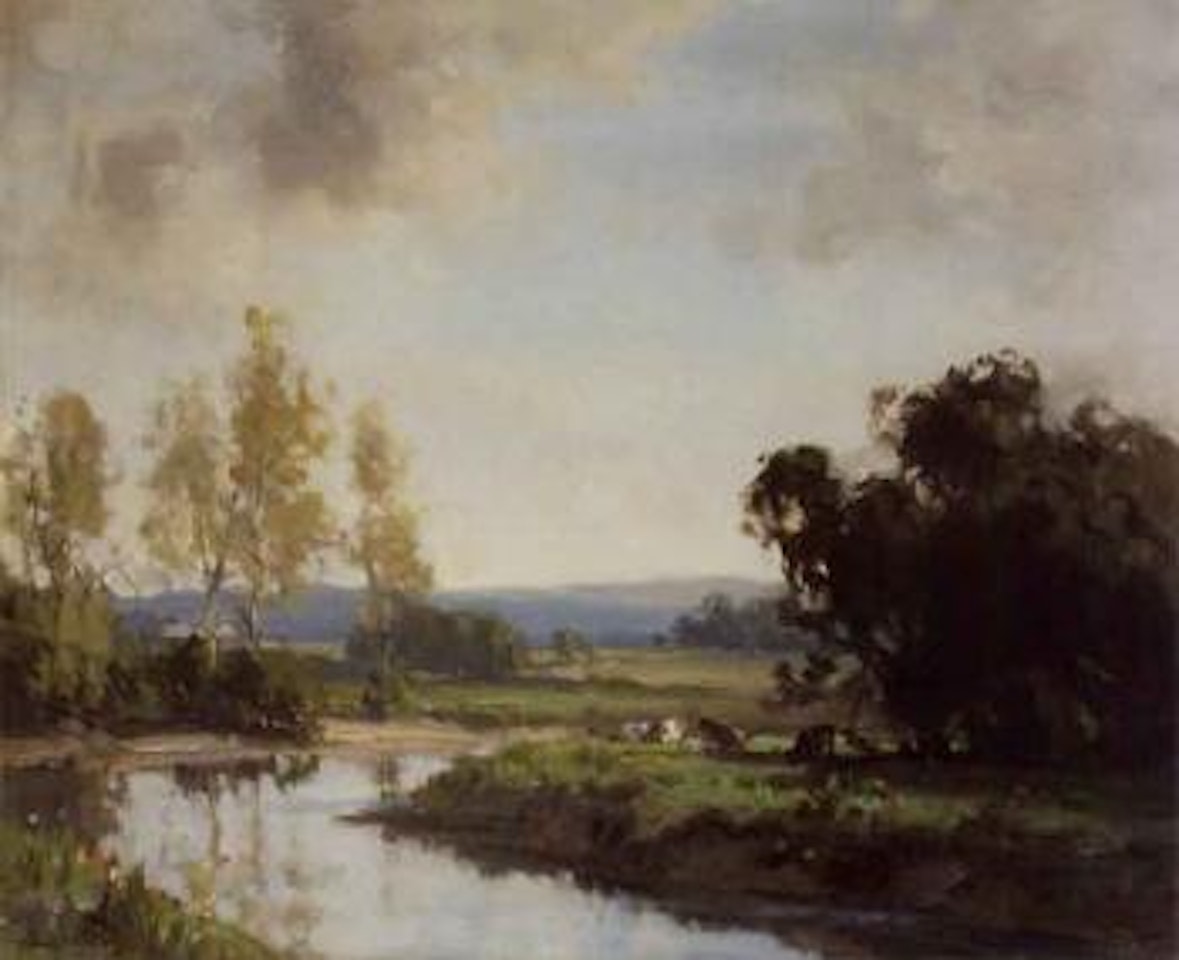 Cattle grazing by the river by Frank Mckelvey