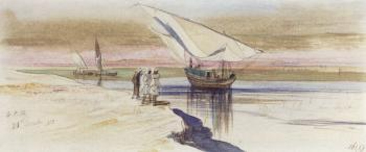 Dhows on the Nile at sunset by Edward Lear