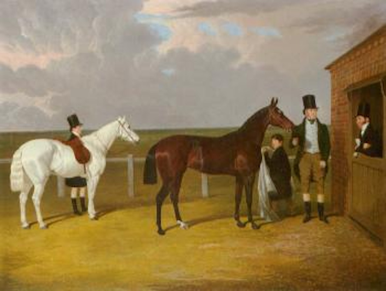 Vespa, with her owner, Sir Mark Wood, her trainer, a groom and a pony by John Frederick Herring