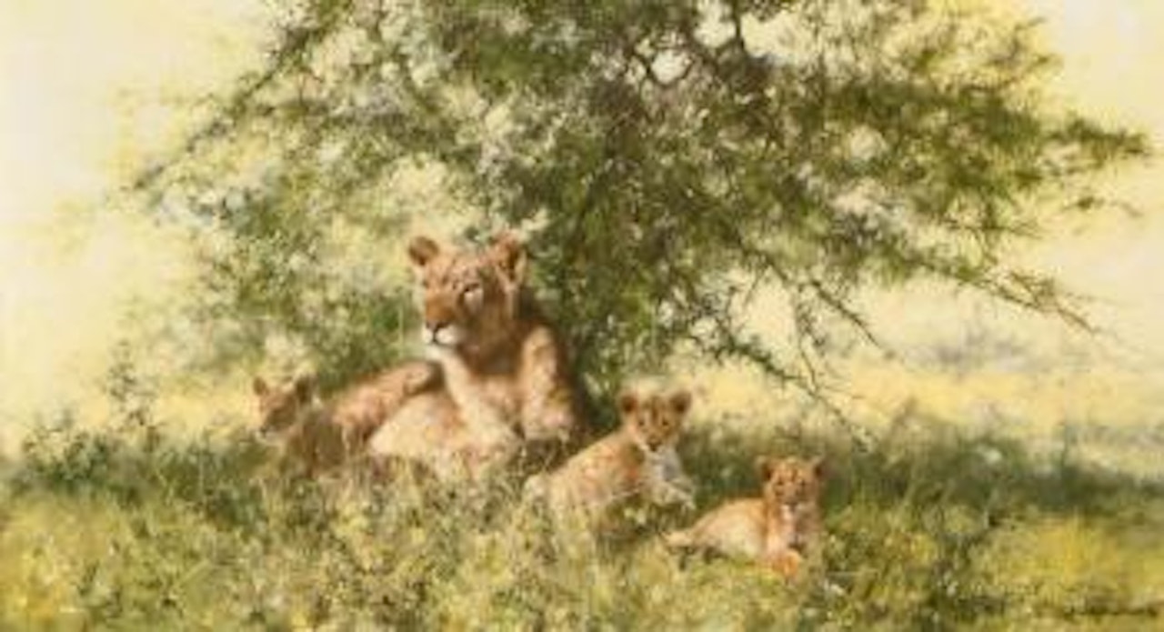 Lioness and her cubs by David Shepherd