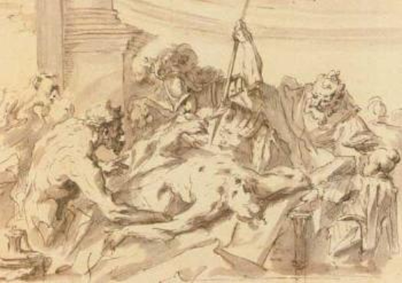 Satyrs and warriors threatening a bound captive by Gaspare Diziani