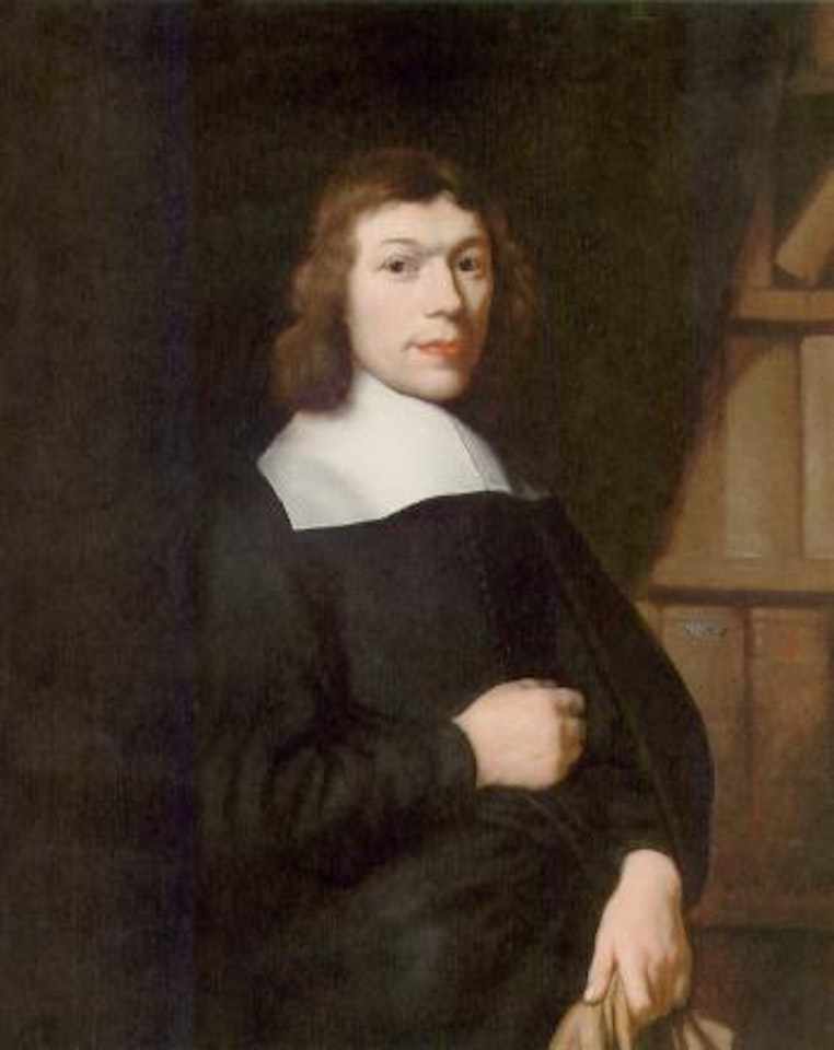 Portrait of a young man standing by a library by Nicolaes Maes