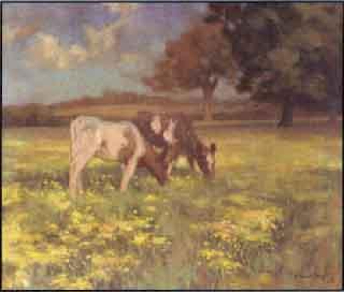 Two cows in the fields by Edward Seago