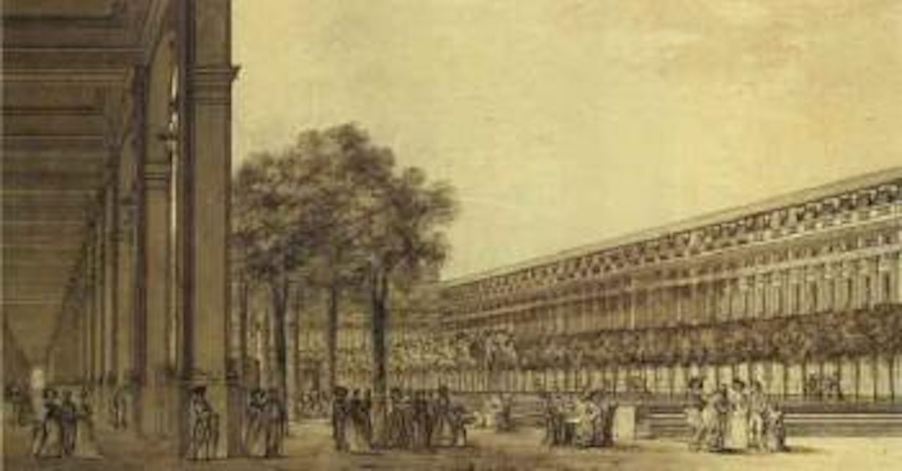 Vue du palais royal, animee de personnages by Jean Baptiste Maréchal