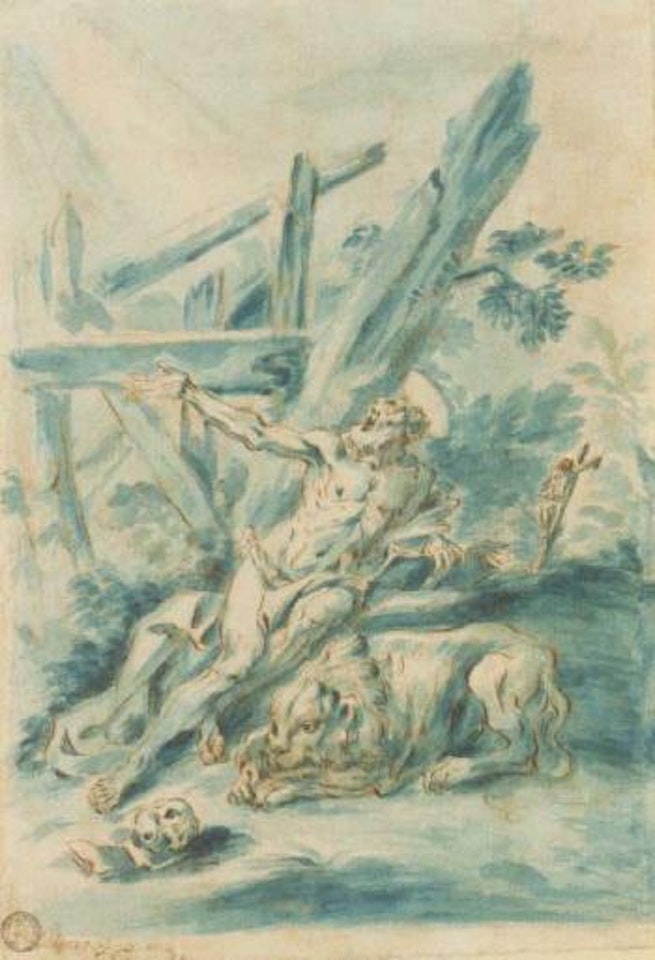 Saint Jerome avec un lion dans un paysage by Gaspare Diziani