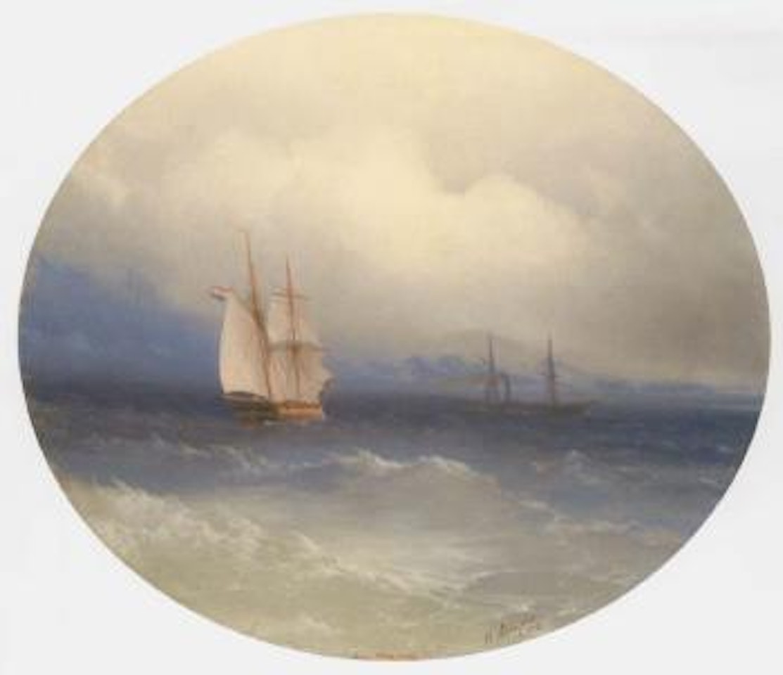 Dutch brigantine and steamer at sea by Ivan Konstantinovich Aivazovsky