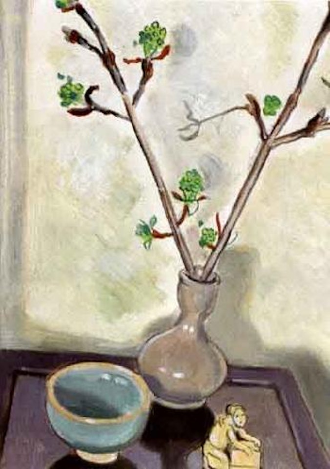 Still life of twigs in vase and figurine by Einar Jolin