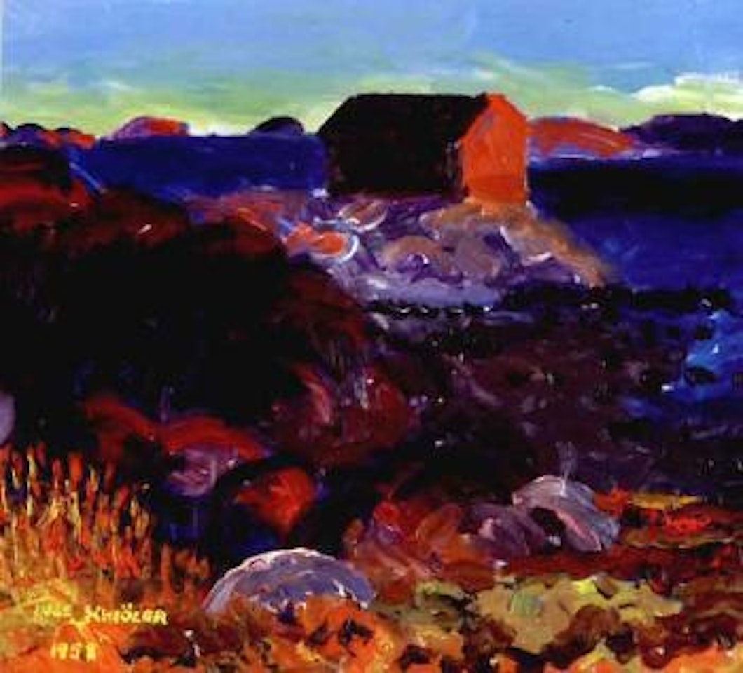 Coastal landscape with beach-hut by Inge Schiöler