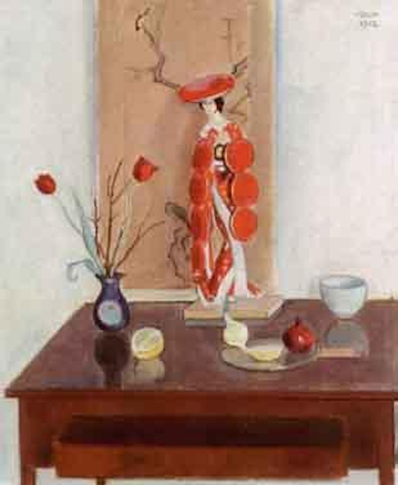 Still life of tulips and figurine by Einar Jolin