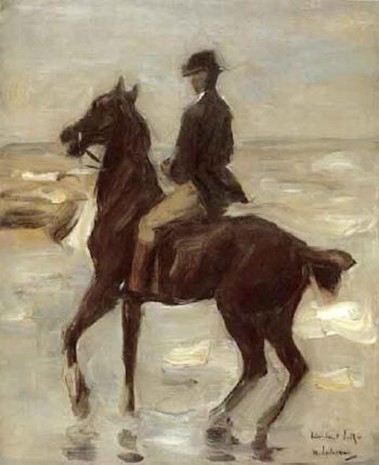 Rider on the beach facing left by Max Liebermann